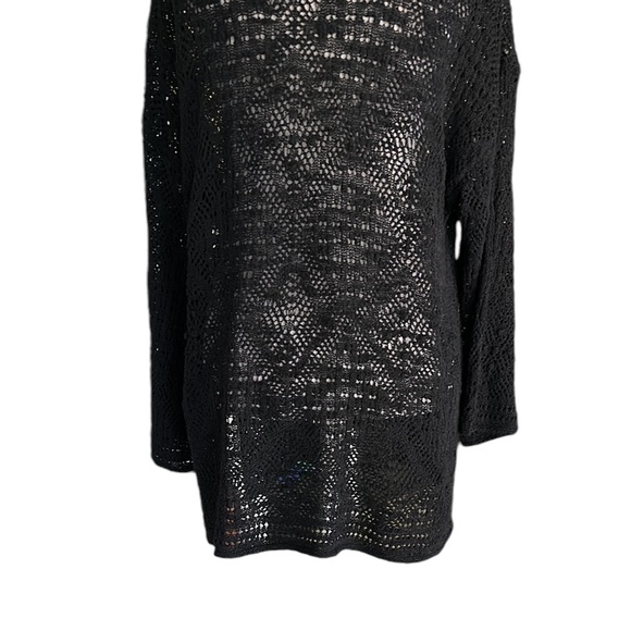 Zara Black Textured Pointelle Knit Double Tie Mini Dress / Tunic Sweater - M - Picture 14 of 16